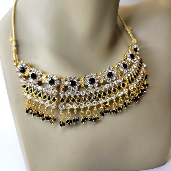 Black and Gold Choker Necklace Ethnic Indian Necklace - Picture 2 of 12